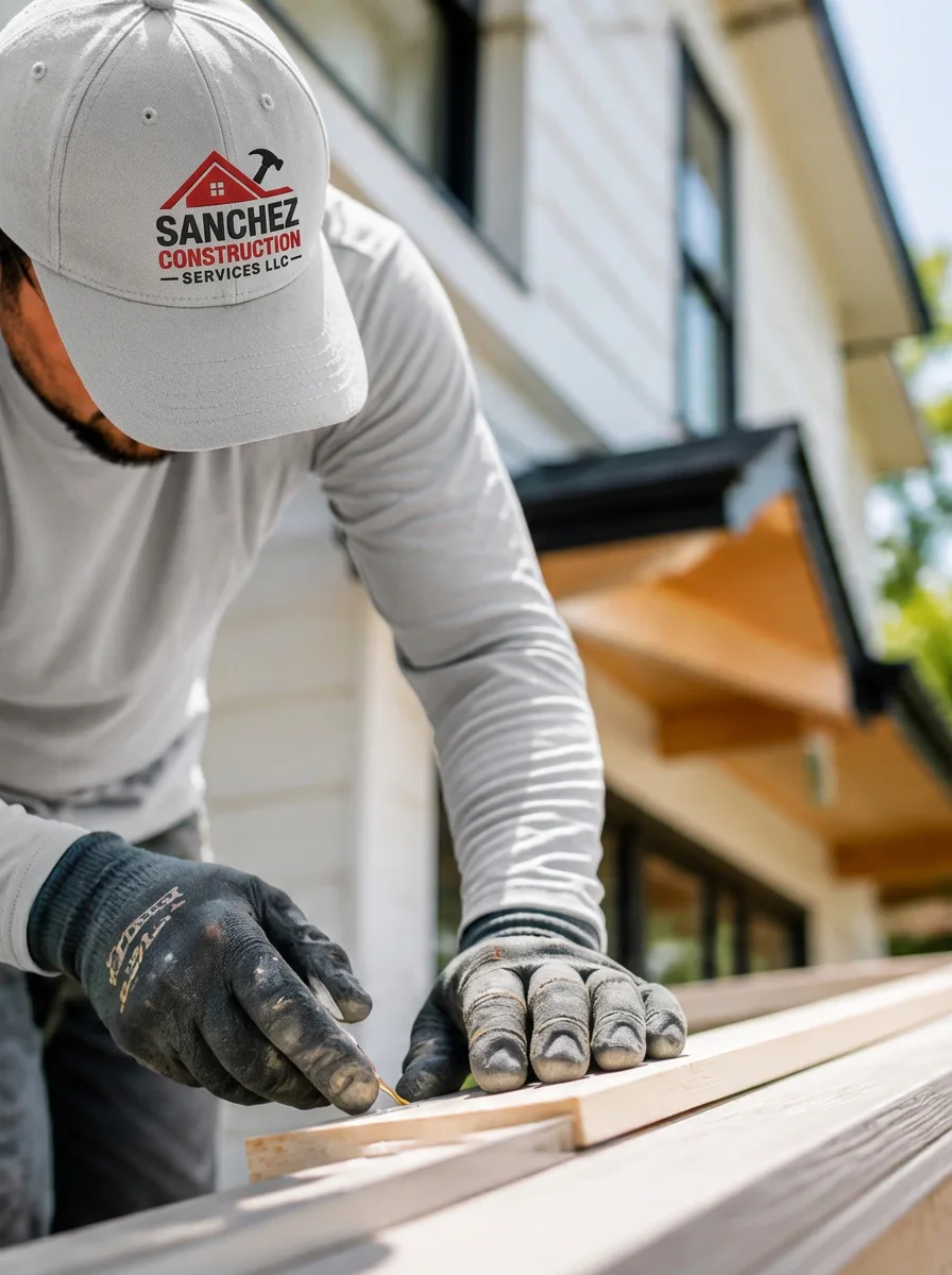 Sanchez Construction worker preparing exterior materials on a St. Louis home