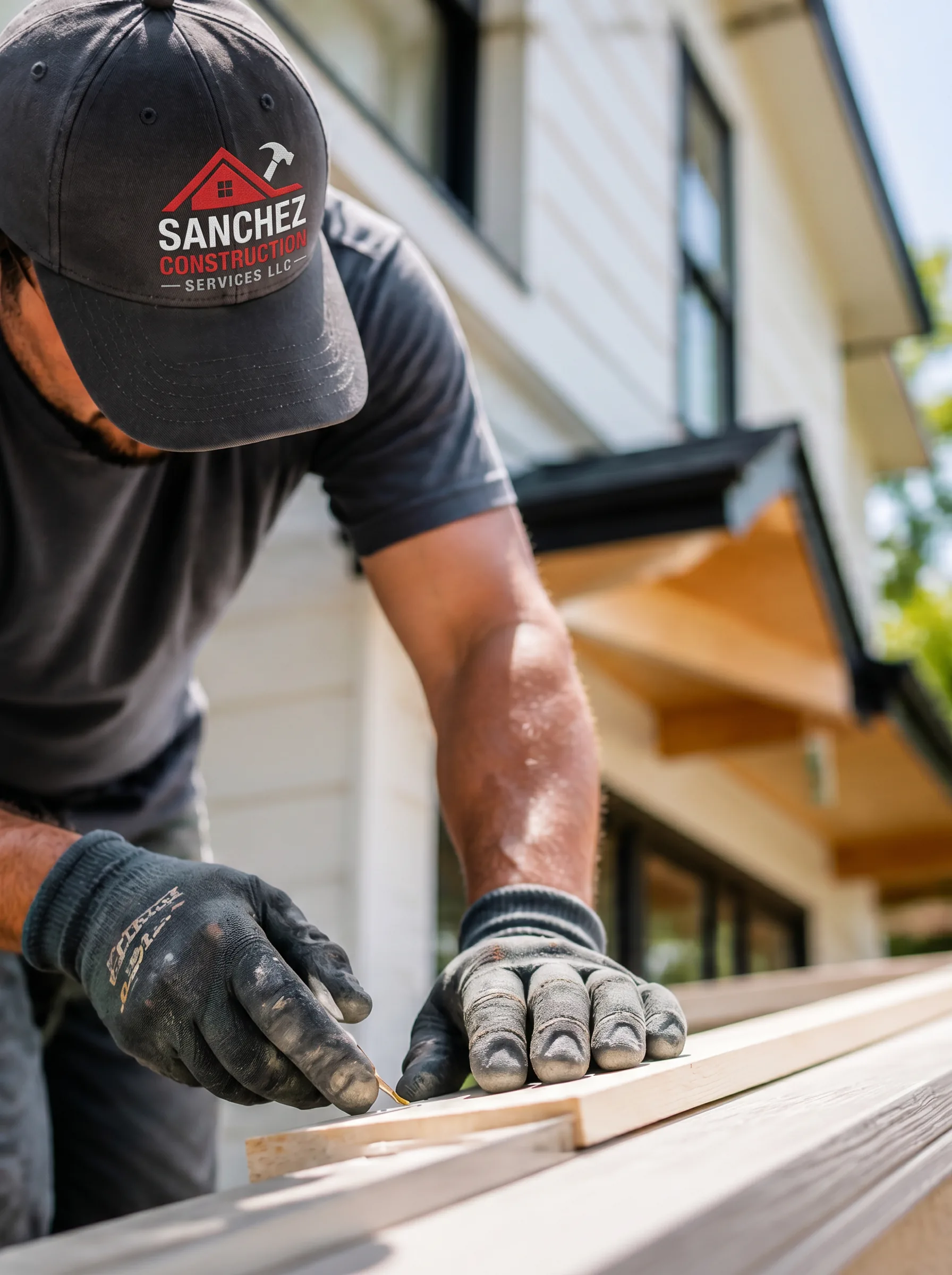 Sanchez Construction craftsman working carefully on a St. Louis home exterior